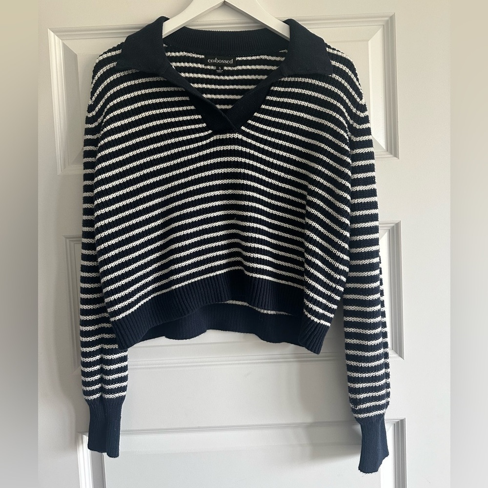 Embossed Polo Collar Sweater